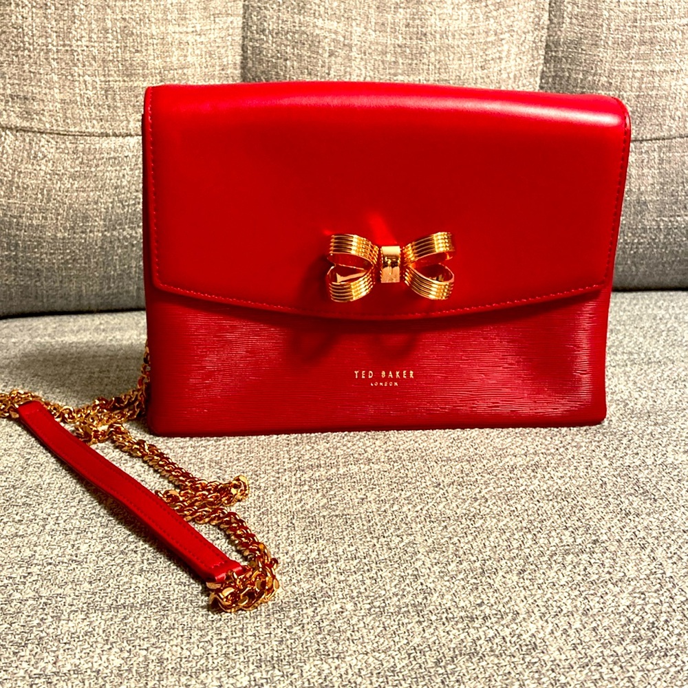 Ted Baker London Red Shoulder Bag with Gold Bow